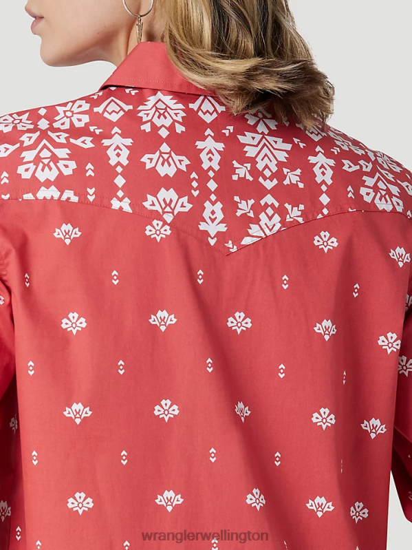 Red Retro Americana Bandana Western Snap Shirt Women Clothing Wrangler P2B6R882