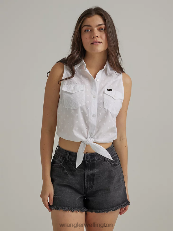 White Western Tie Front Shirt Women Clothing Wrangler P2B6R885